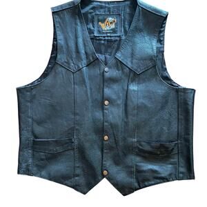 Wild Wear Men’s Genuine Black Leather Biker Vest Size 3XL - Biker/Western Style